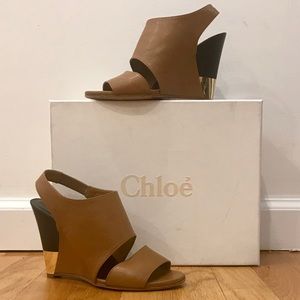 CHLOE Estel Leather Slingback Wedge Sandal